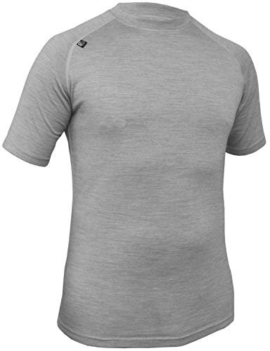 Extreme Essentials Mens Short Sleeve, Close Fit Merino Base Layer/Baselayer, T-Shirt Lightweight top, Antibacterial, Quick Drying, Flat Seams, Hard Wearing (Light Grey Melange, Medium)