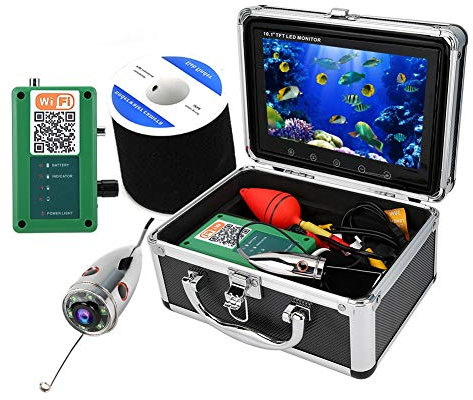 Portable 10,1 Pouces Moniteur de Recherche LCD de Poissons HD 50M 1000TVL pêche caméra, caméra sous-Marine IP68 WiFi 164ft Cam vidéo, caméra de pêche sous-Marine Portable.(UE)