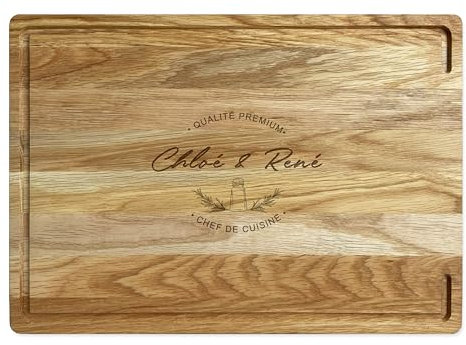 LOOXIS Personalisiertes Premium Schneidebrett mit Namen graviert – 40x30 cm, Eichenholz, Saftrille, Steakbrett, Charcuterie Board – Geschenkidee Männer, Frauen, Vatertag, Muttertag, Einzug – Motiv 6
