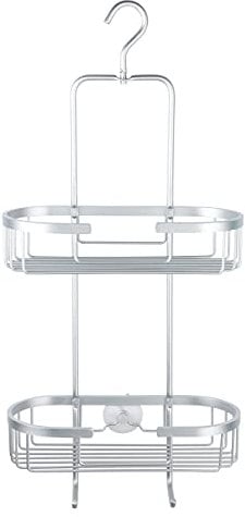 WENKO Badregal 2 Etagen Gomo - Duschregal zum Hängen, 29 x 63 x 13 cm Silber Matt