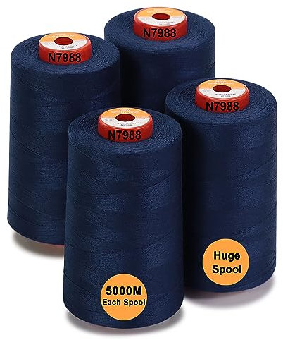 New brothread - 28 Optionen - 4 Große Konen 5000M Allzweck Polyester Nähgarn 40S/2 (Tex27) zum Nähen, Quilten, Patchwork, Serger und Overlock - Mid Night