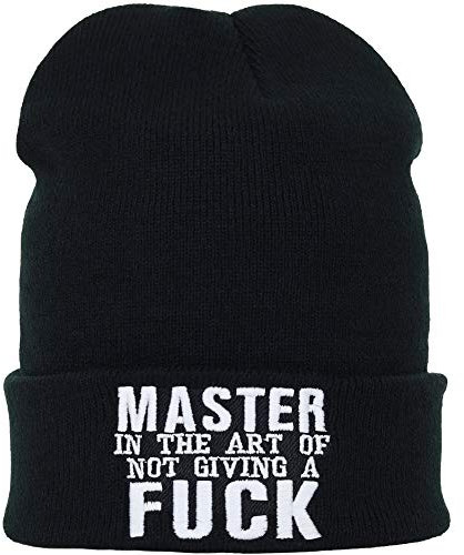 Haube mit Spruch Master in The Art of not Giving a Fuck - Strickmütze - Warme Wintermütze mit Spruch - Lustige Strickmütze - Beanie für Damen und Herren - Unisex Wollmütze Heavy Metal