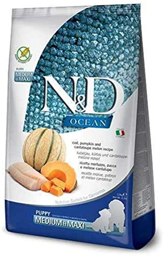 Farmina N&D Ocean Puppy Medium Pellets Hundefutter (Trockenfutter, mit hochwertigen Vitaminen und natürliche Antioxidantien, ohne Mais, Zutaten: Kabeljau und Melone, Portionsgröße: 2,5 kg)