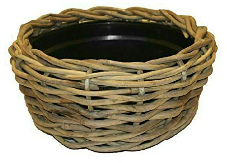Klocke Pflanzkörbe Pflanzkorb Rattan Rund – Beigegrau - Weidenkorb mit Einsatz für Außen/Outdoor - Gartenkorb Korbgeflecht - Übertopf für Garten/Pflanzgefäß (Ø 44cm / Höhe 18cm)