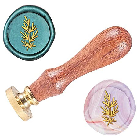 SUPERDANT 25mm Rosmarin Muster Wachssiegel Personalisiert Abnehmbarer Wachs Siegelstempel Messing Rundkopfstempel Holzgriffstempel Mit Holzgriff Zum Dekorieren von Umschlageinladungen
