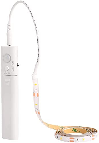 LED Band Batteriebetrieben mit Bewegungsmelder,KUCAM 2M 60LED Lichtband mit 2 Modi, Kaltweiß 6000K Nachtlicht automatischem off für Schränke, Treppen, Küche, Kleiderschrank Beleuchtung