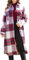 EFOFEI Damen Langarmbluse Umlegekragen Tops Langer Karomantel Holzfällermantel Trenchcoat Tweed Lange Jacken Weinrot L
