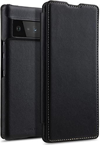 STILGUT Book Case kompatibel mit Google Pixel 6 Pro Hülle aus Leder zum Klappen, Klapphülle, Handyhülle, Lederhülle - Schwarz Nappa