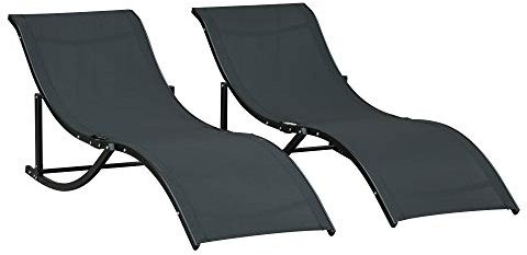 Outsunny Set 2 Sdraio da Giardino Pieghevoli, Lettino Prendisole in Alluminio e Texteline, Nero, 61x165x63cm