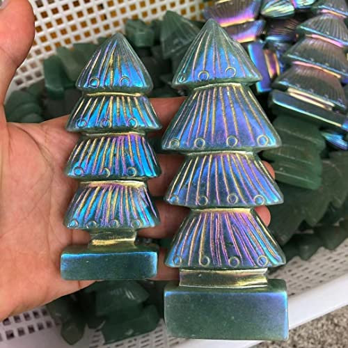 Natürliche Kristalle und Steine Natürliche Kristall- und Dongling-Jade-Mineralien, handgeschnitzter Weihnachtsbaum, Zuhause, Schreibtisch, stehende Dekoration und Reinigung des Bösen zur Dekoration.