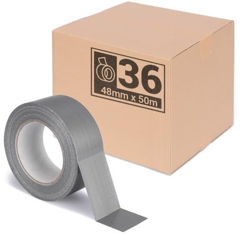 verpacking Premium Panzertape 50 m x 48 mm Silber Gewebeband Gaffa Tape Reparaturband hohe Klebekraft Klebeband mit Naturkautschuk-Kleber (36 Stück)