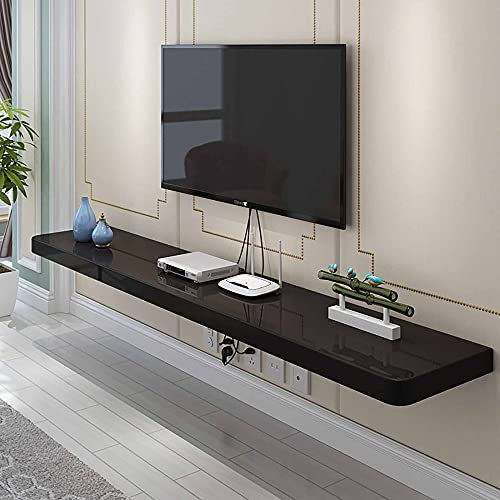 Multimedia-Aufbewahrungsregal aus Holz, schwebender TV-Ständer mit Kabelmanagement, hängender TV-Schrank für Kabelboxen, Router, DVD-Player/Schwarz / 100 x 24 x 2,5 cm