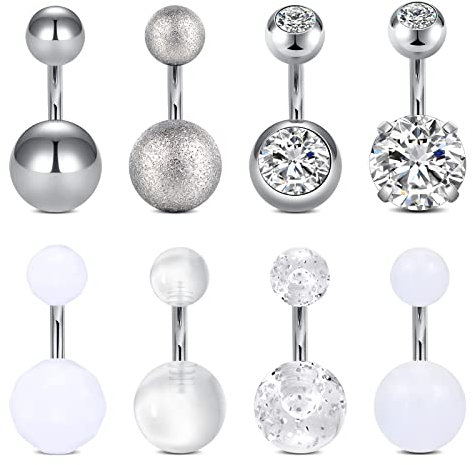 Funseedrr Bauchnabelpiercing Set Kurzer Stab 6mm Barbell 316L Edelstahl mit Kristall Kugel