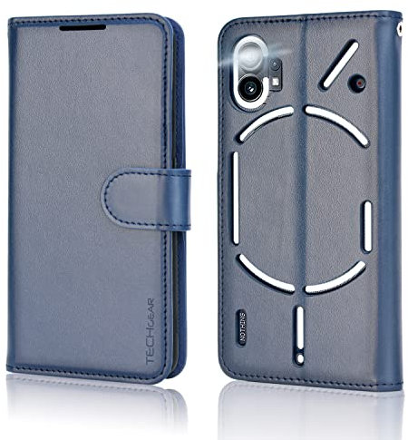 TECHGEAR for Nothing Phone 1 Leather Wallet Case, Flip Protective Case Cover with Wallet Card Holder, Stand and Wrist Strap - Blue PU Leather with Magnetic Closure Designed For Nothing Phone 1