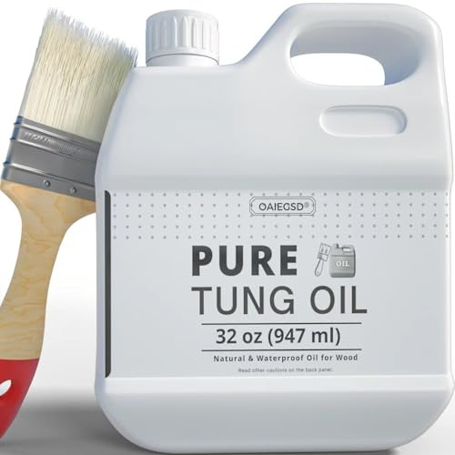 OAIEGSD 32oz 100% Pure Tung Oil for Wood Outdoor with Brush, Safe Food Grade Tung Oil for Wood Finish, Natural Waterproof Sealer Can Used on Cutting Boards, Outdoor Furniture, Butcher Blocks