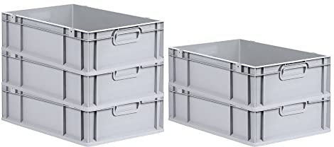 PROREGAL SuperSparSet 5x Eurobox NextGen Grip | HxBxT 17x40x60cm | 34 Liter | Griffe geschlossen | Grau | Eurobehälter, Transportbox, Transportbehälter, Stapelbehälter