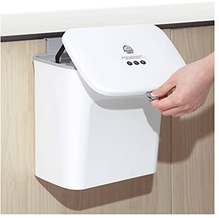 Cubos de Basura Baño RV gabinete puerta inodoro bote de basura plegable con tapa plegable camping bote de basura de la pared de la basura de la pared de la papelera gris Blanco de la pared 2.3 galón B