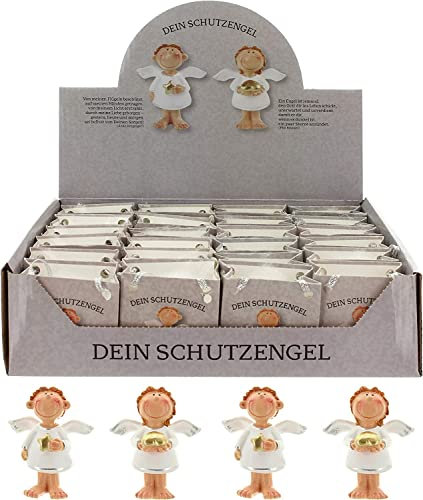MIJOMA 24 Stück Set Schutzengel in Tüte 2-Fach Sortiert, im 24er Display, Gastgeschenk Glücksbringer zu Hochzeit Taufe Geburt Weihnachten (weiß/Gold)