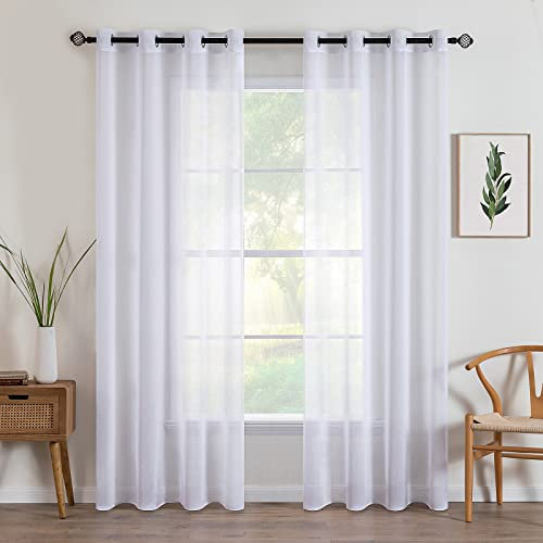 MIULEE Sheer Voile Vorhang mit Ösen Transparente Optik Gardine Ösenvorhang Ösenschal Transparent Durchsichtig für Schlafzimmer Wohnzimmer 140x300 cm (B x H) 2er Set Weiß