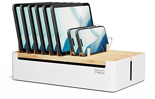 Prosumers Choice Bambus-Ladestation – Multi-Ladestation Organizer – Schreibtisch-Dockingstation für Handys, Tablets, Laptop – Holz-Ladestation mit abnehmbaren Trennwänden – Kabel nicht im Lieferumfang