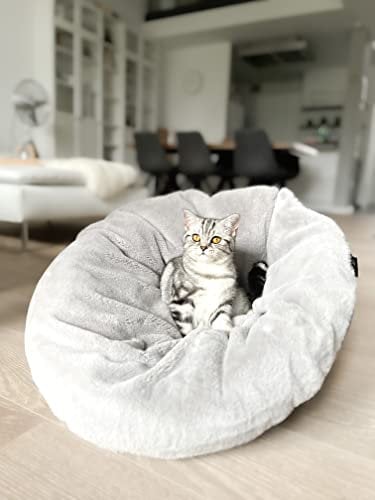 Lebon - Bella Katzenbett | Katzenhöhle | Katzenliegekissen | Kuschelweich mit 3 Funktionen| Cord-Optik & Plüsch | Ideal zum einkuscheln | Beidseitig verwendbar | Waschbar