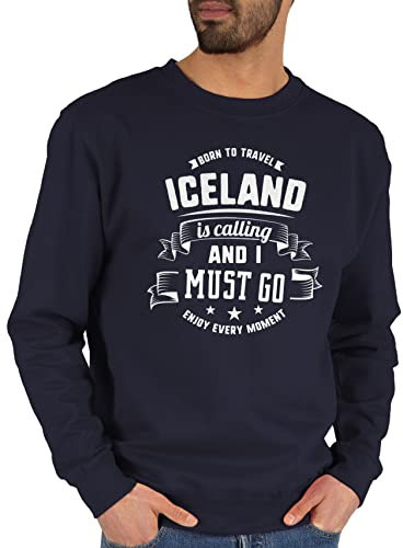 Shirtracer Sweater Pullover Sweatshirt Herren Damen - Länder Fahnen und Flaggen - Iceland is Calling and I Must go Weiß - XS - Dunkelblau - Country