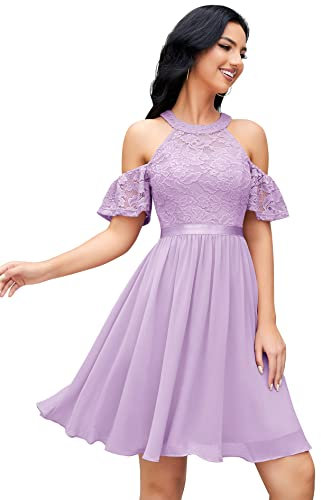 Berylove Cocktailkleid Damen Elegant Kleid Flieder Kleider Damen Sommer Swing Abendkleid Damen Ballkleider Damen Kurz BLP7061 Lavender XL