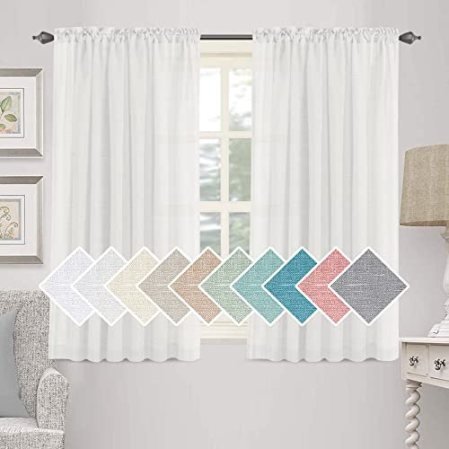 Leinen Gardinen,Halbtransparent Leinenvorhang Voile, Wohnzimmer Vorhang Leinenoptik Gardienen,für Schlafzimmer, Wohnzimmer, 2er Set (White,132×213cm)