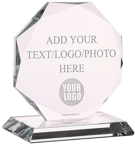 Wanapix | Trophée Personnalisé avec Nom et Texte | Verre Gravé (échelle de Gris) | Trophée Personnalisé | Boîtier de Rangement Inclus | Octogonal 10 cm | 100% Personnalisé