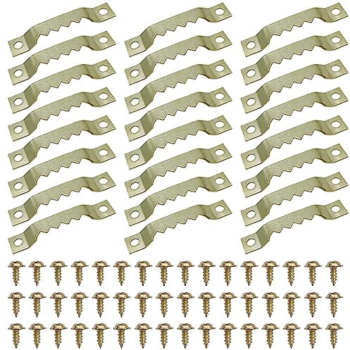 24 Pezzi Ganci per Appendere Quadri, Attaccaglie per Quadri, Ganci Dentati per Quadri, Ganci Quadri Muro, Ganci Quadri, Con 48 Viti, Per Appendere Quadri, Cornici, Foto, Specchio, Orologi (Oro)