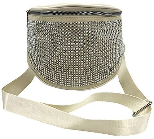 ayados Damen Crossbody Bag Bauchtasche Handtasche Schultergurt Cross body bag Tasche Strass Schultertasche Umhängetasche 250-02 (Cream)