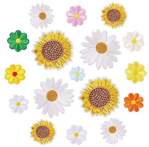 Amaxiu Sunflower Iron on Patches, 17 Pieces Colorful Daisy Applique Patches Clothing Repair Embroidered Patches Sew on DIY Flower Patch for Jeans Bags Jackets Hat DIY Crafts