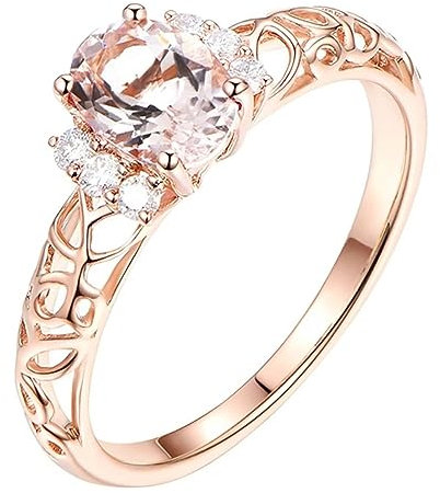 AMDXD Hochzeitsband Echtes 18K Rose Gold Au750, Eheringe Antragsring Hohl Design mit Morganit Ring Ovalschliff Rosa, Diamantring, Gr.54 (17.2)