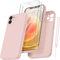 Qasyfanc Handyhülle für iPhone 12 Hülle mit 2 Stück Hartglas Schutzfolie, Silikon Case Ultra Dünn Microfiber Kameraschutz Rundumschutz Anti-Kratzer Handyhülle für iPhone 12 6.1 (blassrosa)