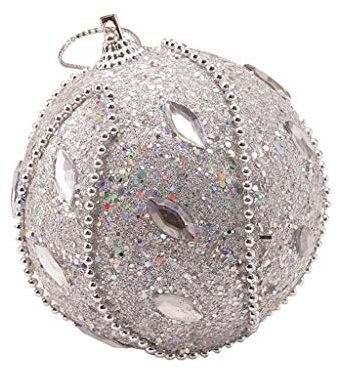 Weihnachtskugeln Kunststoff Rot Christbaumschmuck Ornament 8CM Christbaumkugeln Strasskugel Weihnachtsglitzer Dekoration Baumschmuck Aufhänger Hängetopf Für Plastik Christbaumkugeln (Silver, One Size)