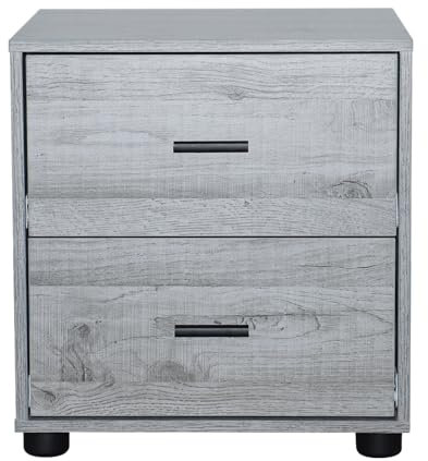 URBNLIVING Drawer Bedside Cabinet (Ash Grey 2 Drawer)