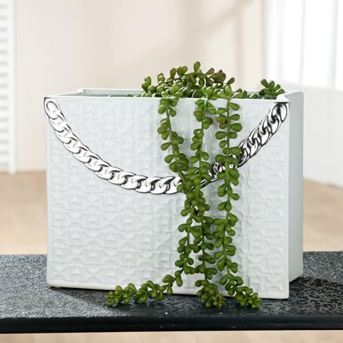 GILDE Deko Vase Weiss - Dekovase Tasche HX Keramik, weiß - Dekoration Geschenk Geburtstagsgeschenk - Höhe 20 cm