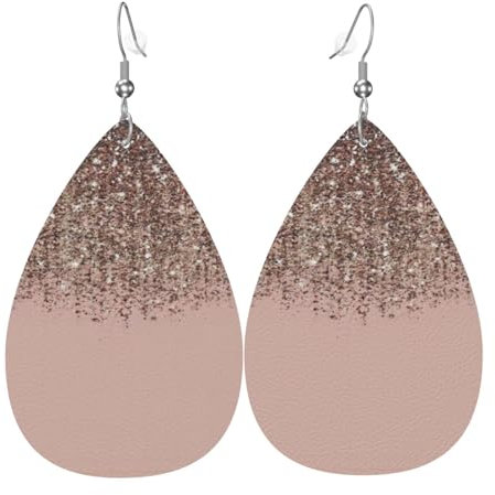 Blush Pink Rose Gold Prints Leder Teardrop Ohrringe Anhänger Stilvoll und schön Leicht Baumeln für Damen Mädchen, Einheitsgröße, Leder