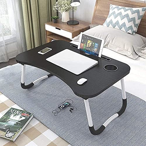 JupiterJX Foldable Laptop Stand For Bed, Laptop Bed Sofa Table Tray With Notebook Stand, Steel Non Slip Legs, Cup Holder Folding Lap Desk For Couch Floor Watching Movie Work From Home (White Black)