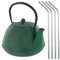 Youdoit Théière en Fonte Hanami Vert émeraude 1,2 L + 4 pailles en INOX