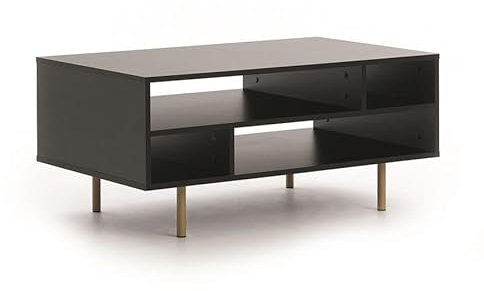 BETTSO - Couchtisch Schwarz - Couchtisch mit Stauraum - 100cm breit, 45cm hoch - Beistelltisch, Kleiner Tisch für Wohnzimmer - mit hohen goldenen Beinen