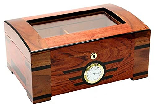 Zigarrenbox Humidor mit Glasplatte – handgefertigter Zestoragebehälter für 80–100 Zigarren mit Schloss, Luftbefeuchter-Hygrometer – 35 x 24 x 15 cm Koffer