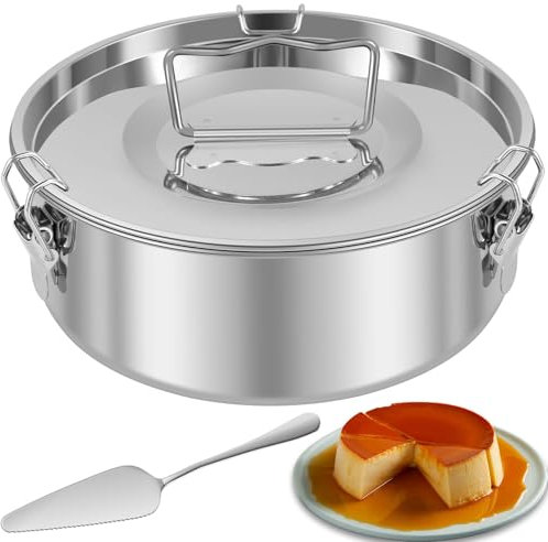 Stainless Steel Flan Pan 1.5QT Capacity Flan Mold with Lid and Spatula, Round Flan Containers for Instant Pot 6-8QT, Flan Cake Baking Pans, Molde Para Flan