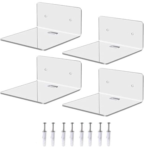 BSDYCL Acrylic Floating Wall Shelves – Small Clear Display Shelves with Wire Hole for Smart Speakers, Monitors, Alarm Clocks, and More – Mini Wall-Mounted Shelf for Bedroom, Office, and Living Room