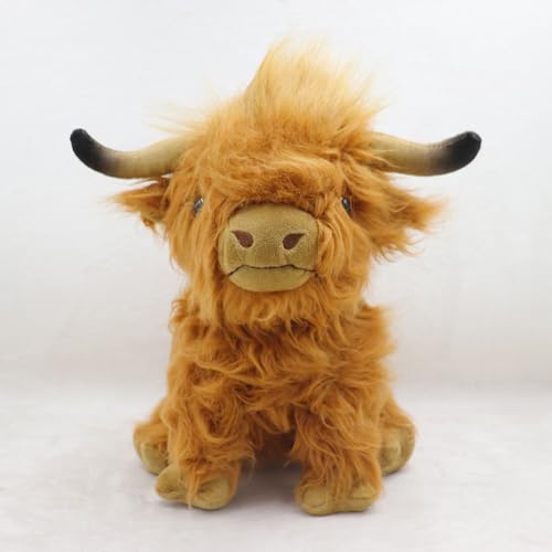 NatureMan 25cm Highland Kuh gefüllte Tiere Plüschtier, Realistische Schottische Highland Kuh Puppe, weiche Highland Bull Tier Spielzeug, für Bauernhof Home Decor Kinder Geschenk
