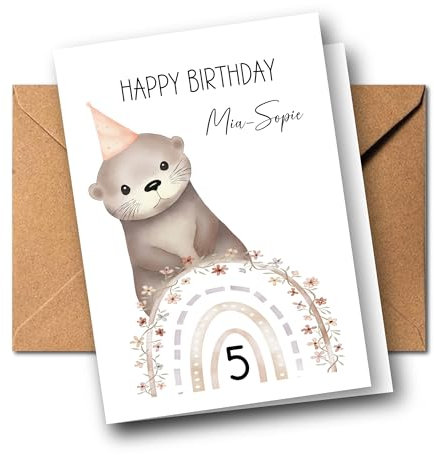 Boho-Geburtstagskarten für Kinder – niedliche Tiermotive, personalisiert mit Name und Alter, für den perfekten Kindergeburtstag! (Otter)