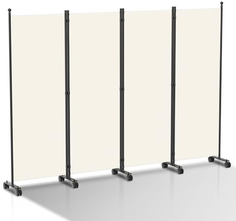 Izrielar Paravent Raumteiler auf Rollen, 4 Teilig 228 x 181 cm Raumteiler Freistehend Trennwand Paravent,blickdichter, Sichtschutz Room Divider Innen für Zuhause Büro Terrasse|Beige