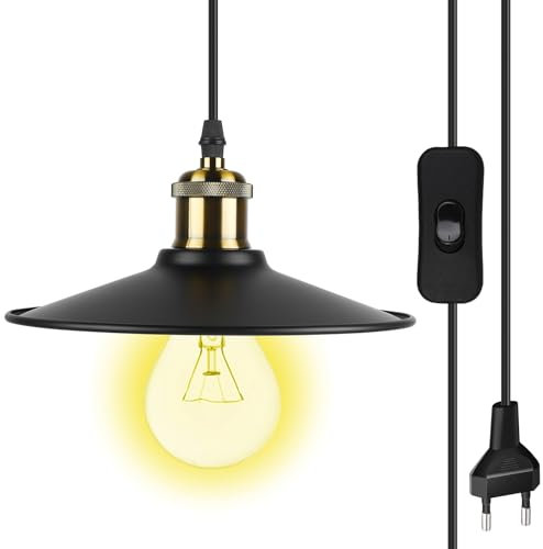 Asfrode Vintage Hängelampe mit Schalter, 450CM Kabel Pendelleuchte Kit Hängende Deckenleuchte E27 Lampefassung Industrielampe Hängeleuchte Metal Kronleuchter