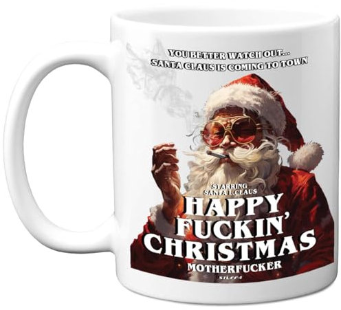 Funny Offensive Secret Santa Gifts - Happy F*kin' Christmas - Sarcastic Gifts for Work Colleagues, Rude Novelty Christmas Mug for Friends, 11oz Ceramic Dishwasher Safe Cup Mugs