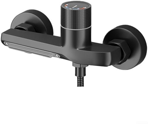 Robinet cascade mitigeur thermostatique bain-douche avec bec cascade et contrôle de la température (noir)